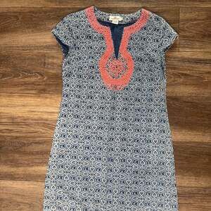 Vineyard Vines Blue & White Print Casual Shift Dress | Short Sleeve